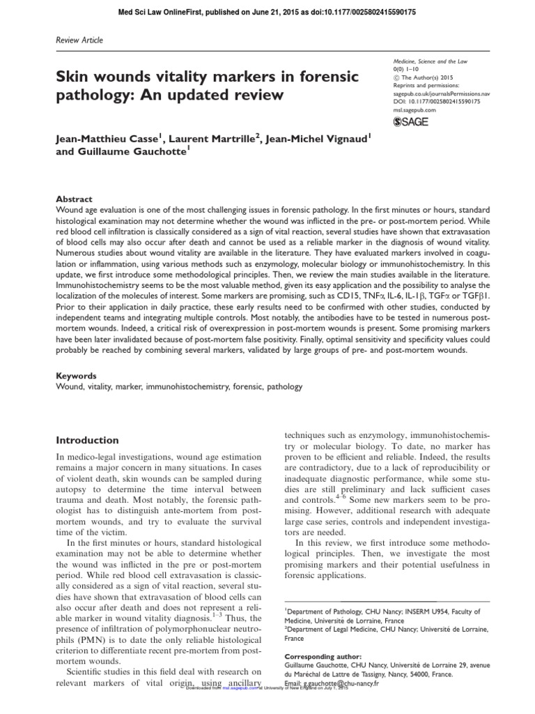 Forensic Pathology: Skin Wound Vitality Markers | PDF | Cell Adhesion ...