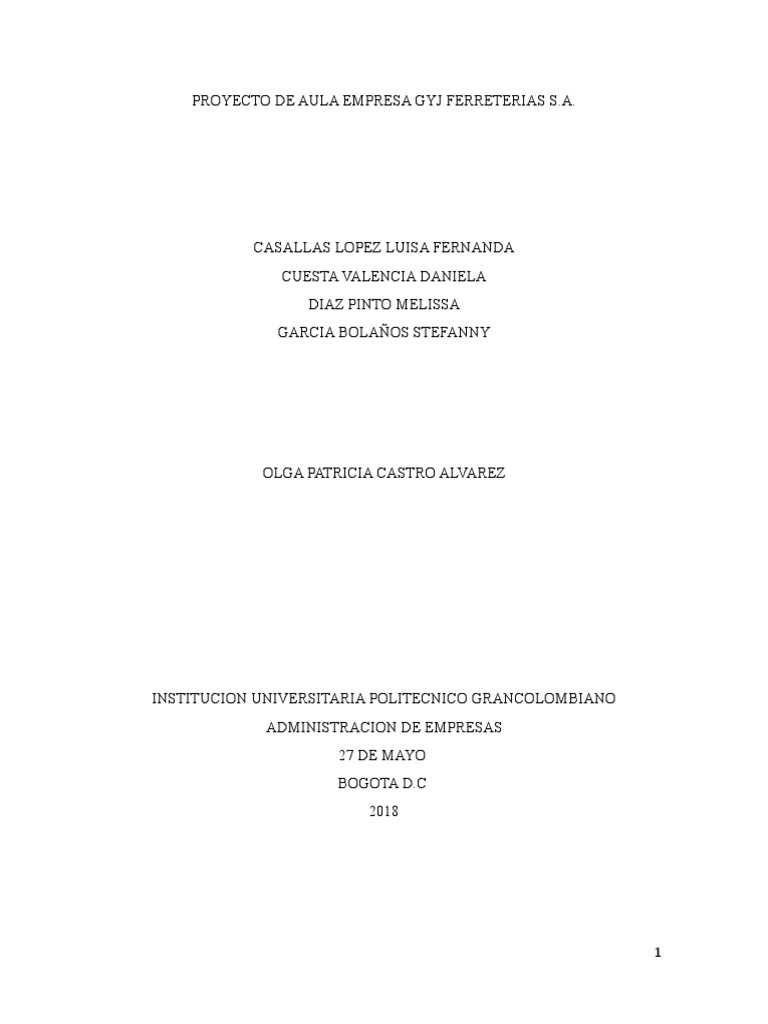 Proyecto De Aula Empresa Ferreterias Pdf Calidad Comercial Economias