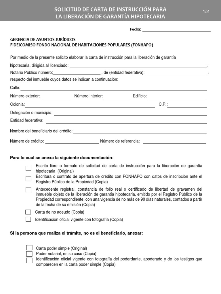 Solicitud de Liberación de Garantía Hipotecaria | PDF | Justicia ...