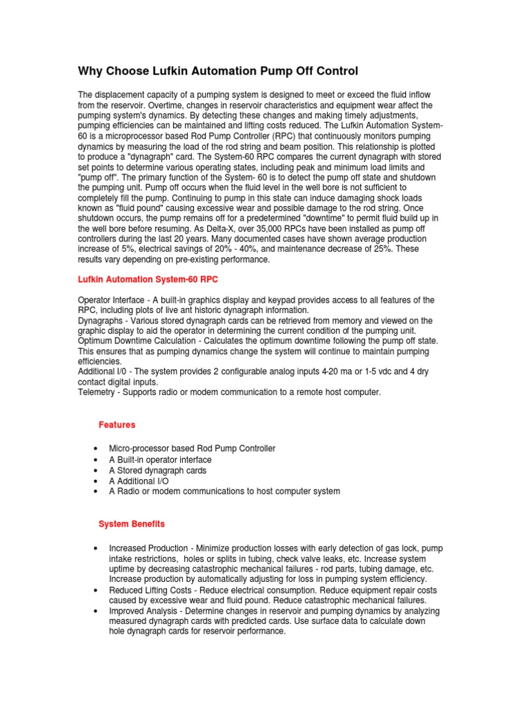 Why Choose Pump Off Control PDF Pump Automation