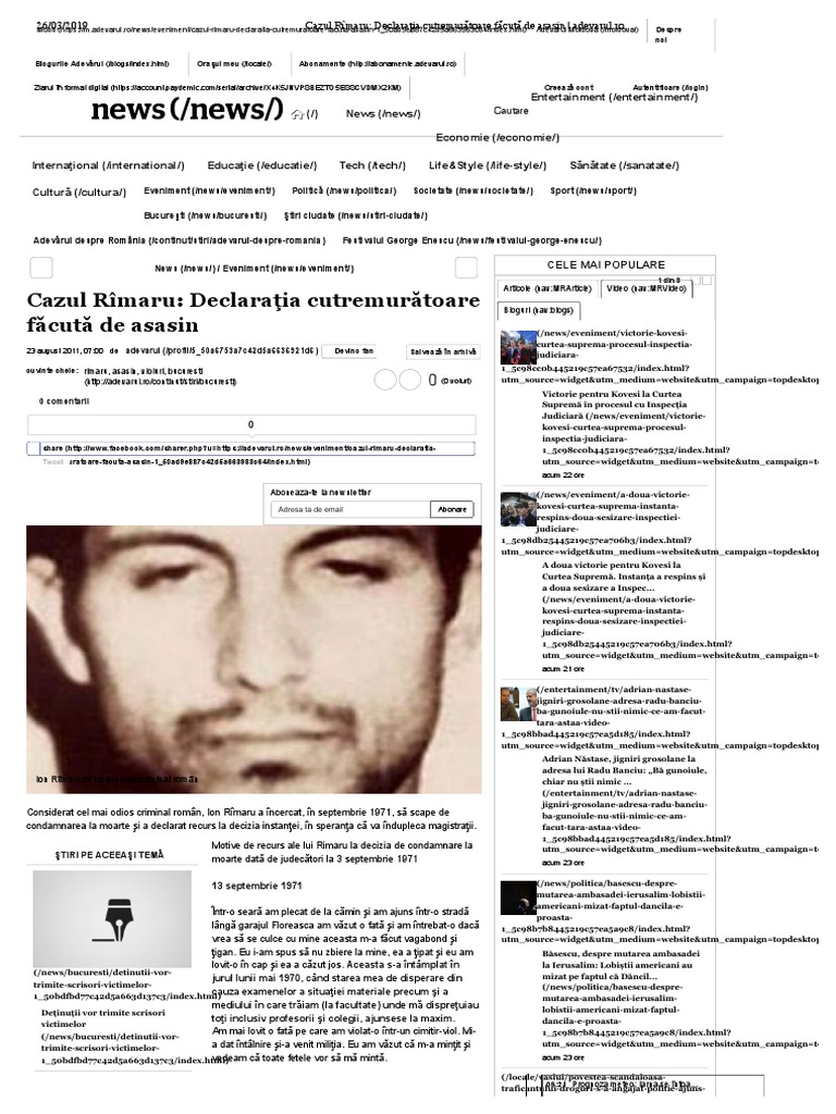 Cazul Rîmaru - Declaraţia Cutremurătoare Făcută de Asasin - Adevarul | PDF