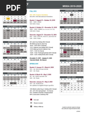MSBA Program Calendar 2019-2020