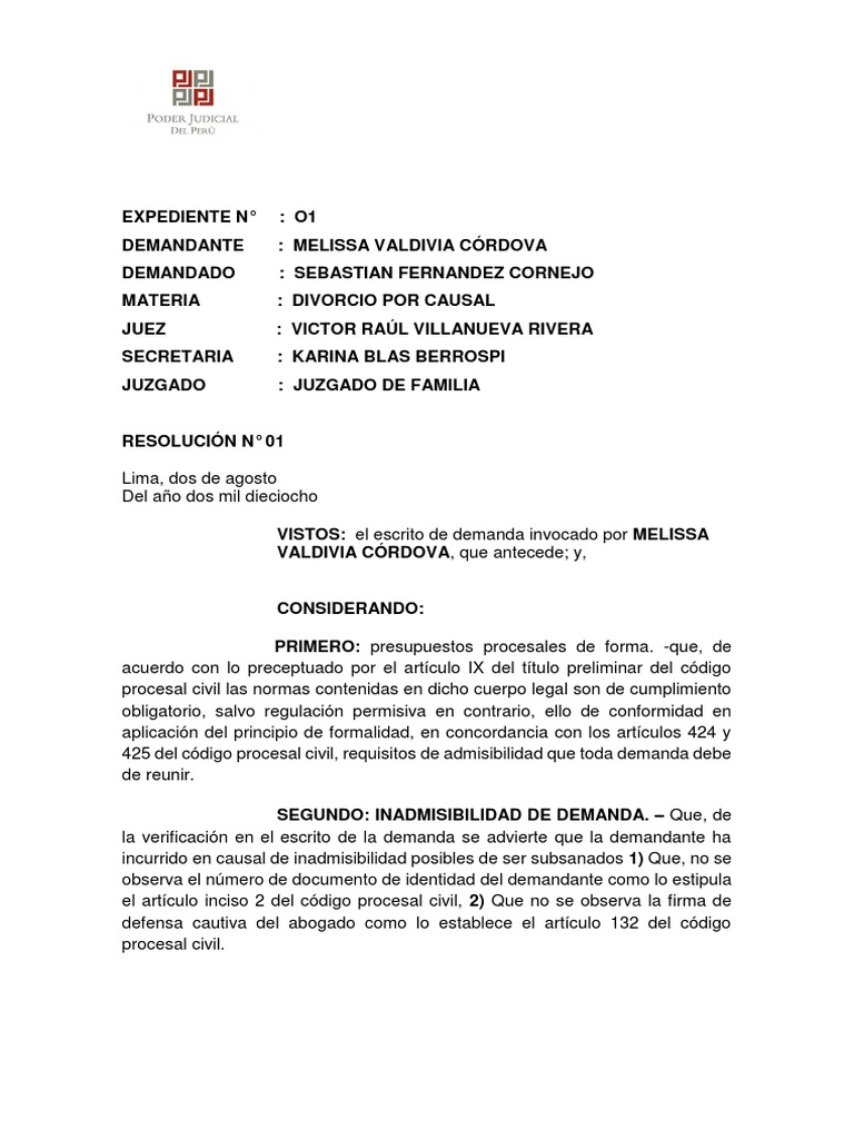 Auto que declara inadmisible la demanda pdf