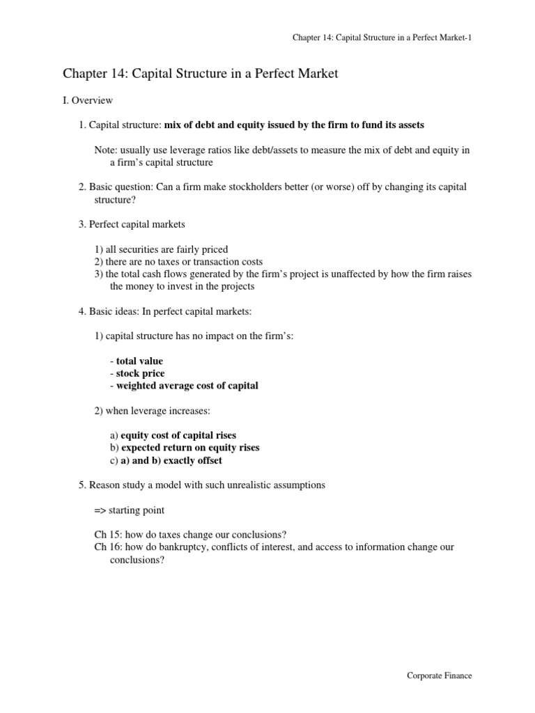 Capital Structure in Perfect Markets | PDF | Capital Structure | Cost Of  Capital