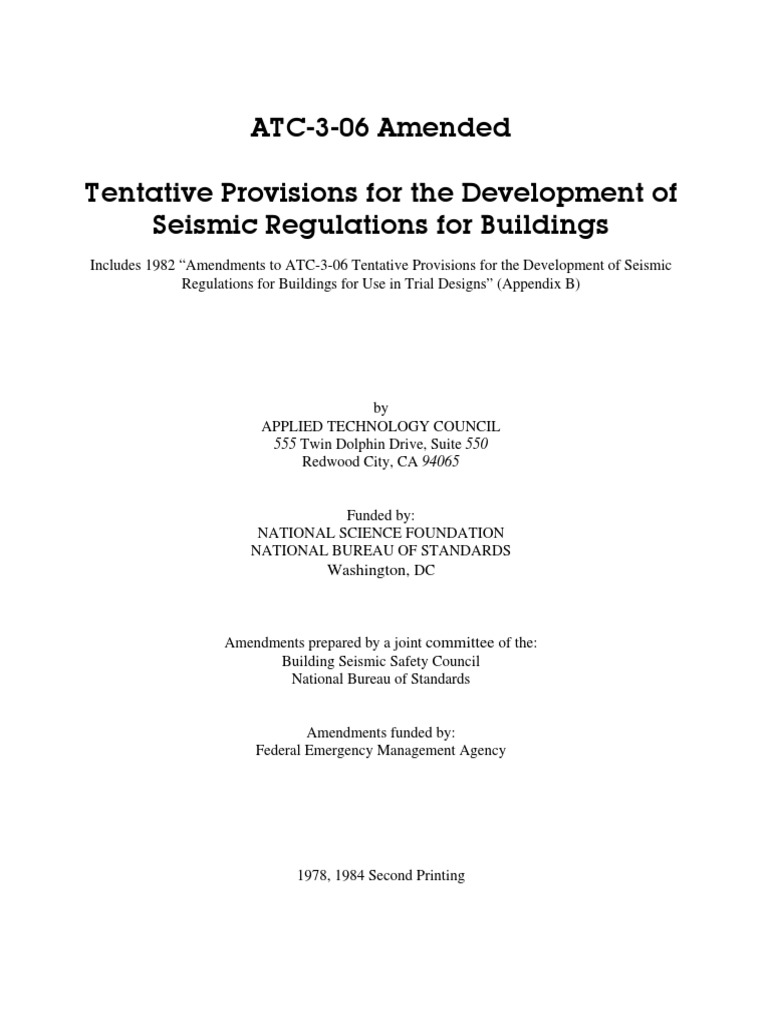 ATC306 Amended Tentative Provisions For The Development of Seismic