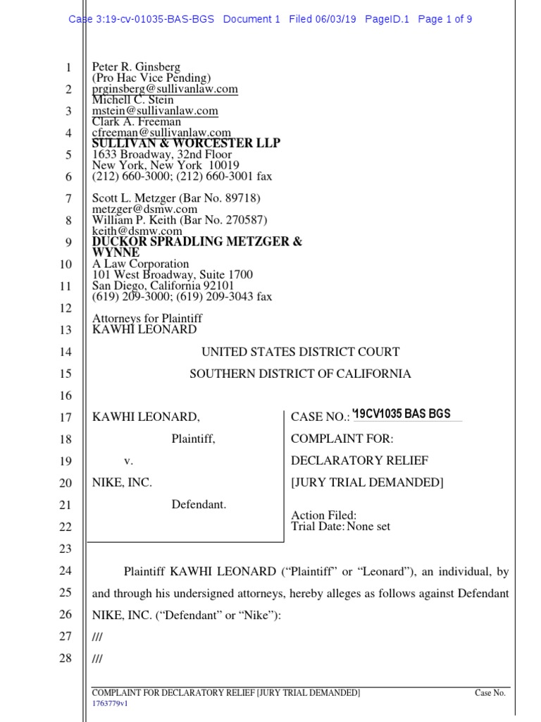 kawhi leonard lawsuit against nike
