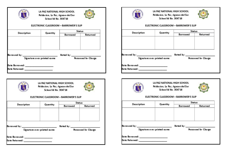 Borrower Slip Access Control Authentication