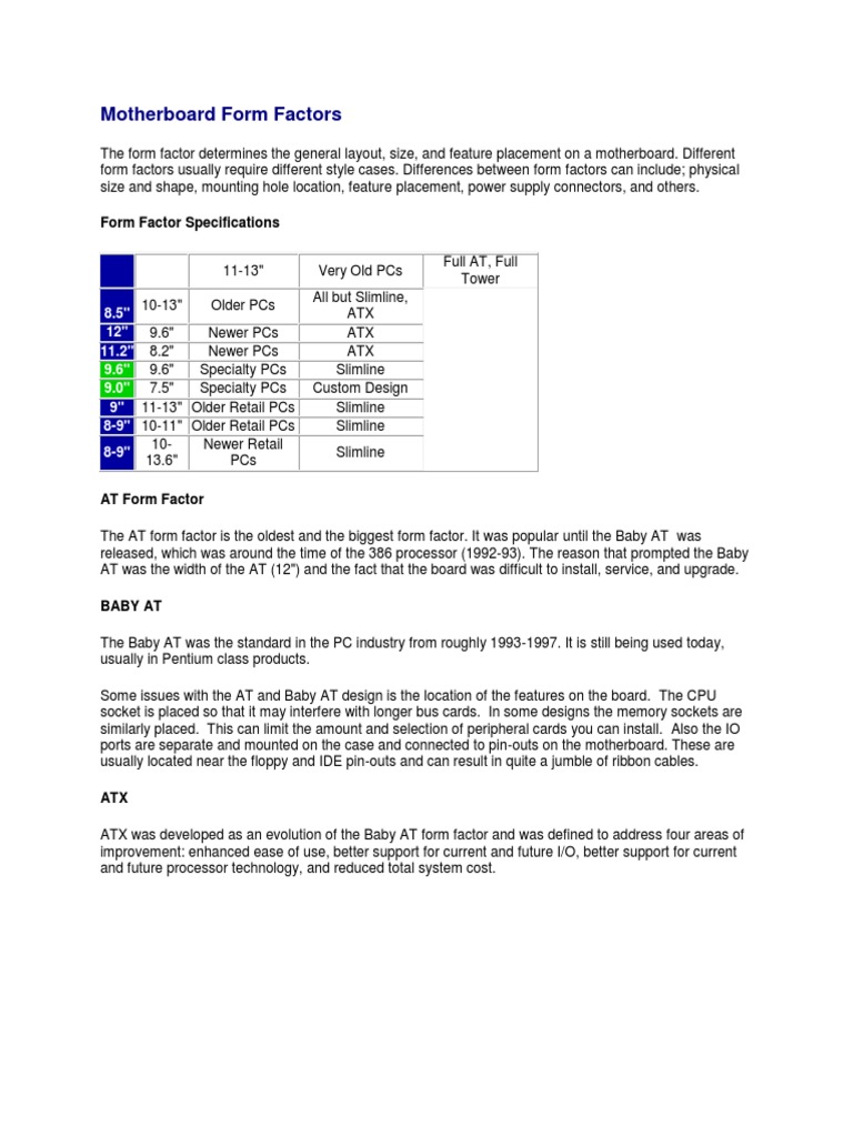 Overview of Motherboard Form Factors | PDF | Personal Computers ...