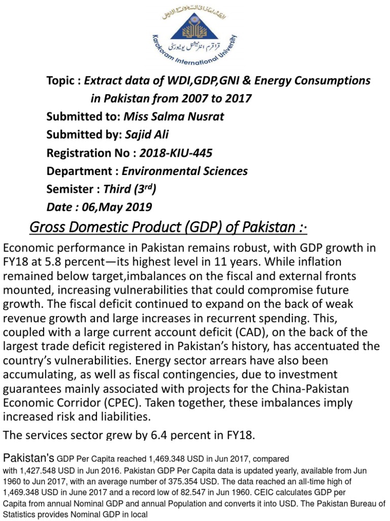 GDP and GNI Trends in Pakistan (2007-2017) | PDF | Purchasing Power ...