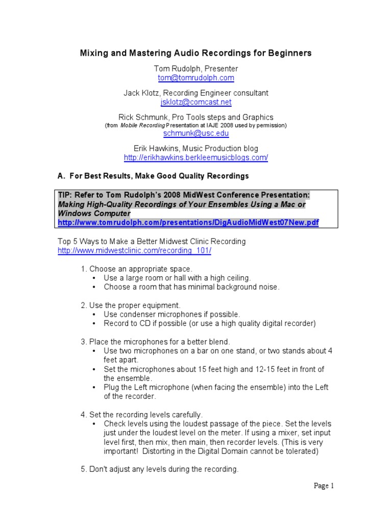 Mastering For Beginners Pdf Equalization Audio Sound Recording