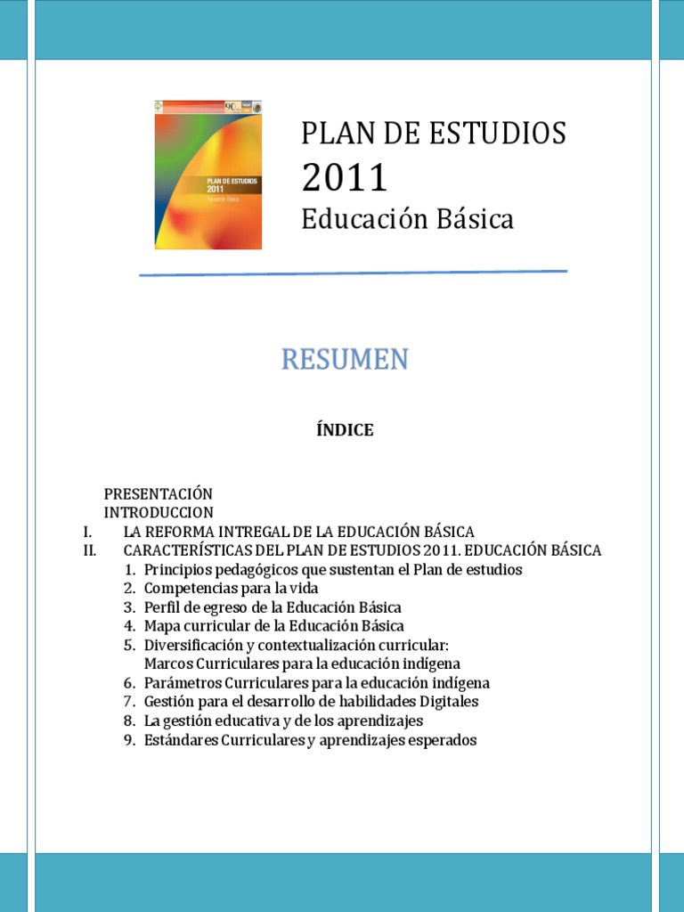 Resumen del Plan de Estudios 2011 | PDF | Educación de la primera ...