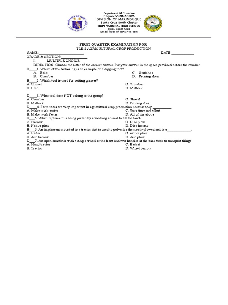 Examination of Grade 8 PDF Plough Irrigation