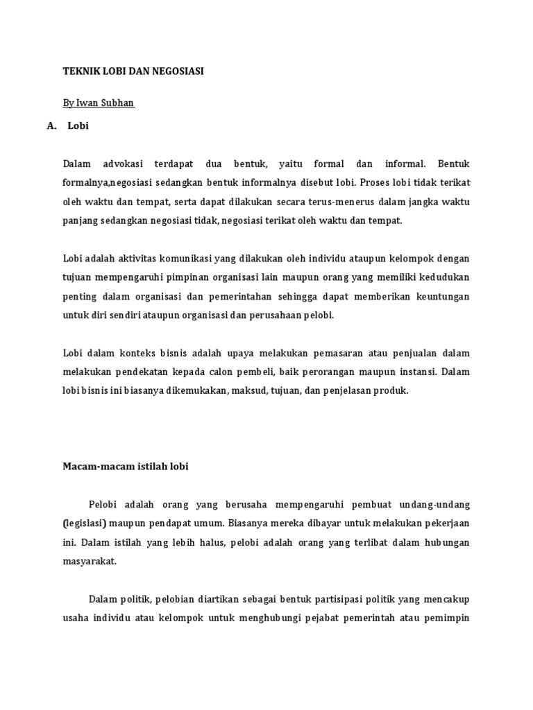Teknik Lobi Dan Negosiasi