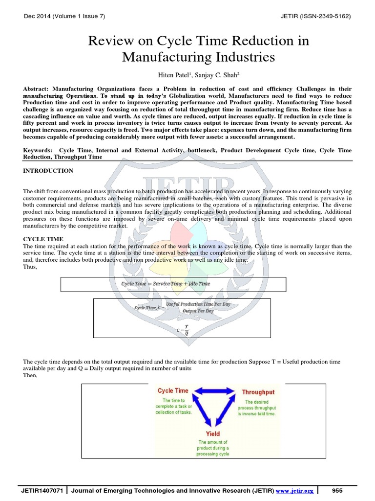 Cycle Time Reduction in Manufacturing | PDF | Inventory | Supply Chain