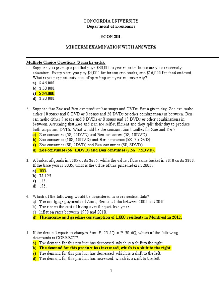 201 Sample Midterm1 | PDF | Price Elasticity Of Demand | Demand