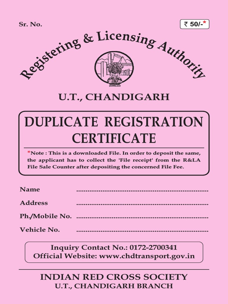 Duplicate Registration Certificate PDF Identity Document Common Law