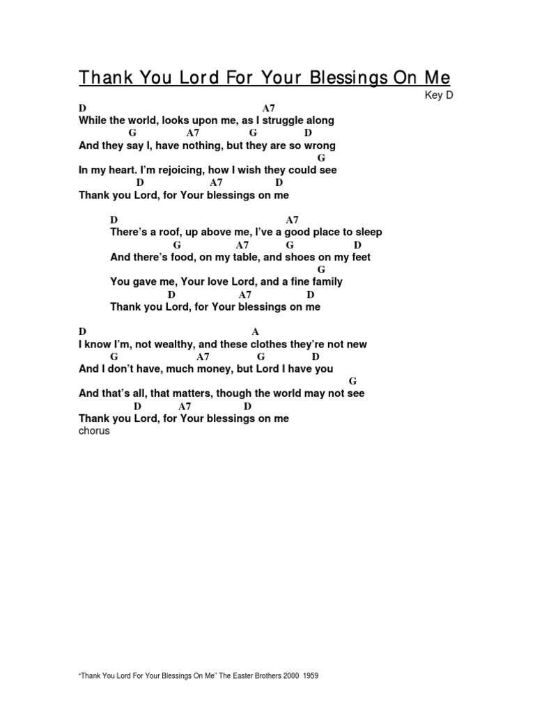 Thank You Lord For Your Blessings On Me Chords In D Pdf