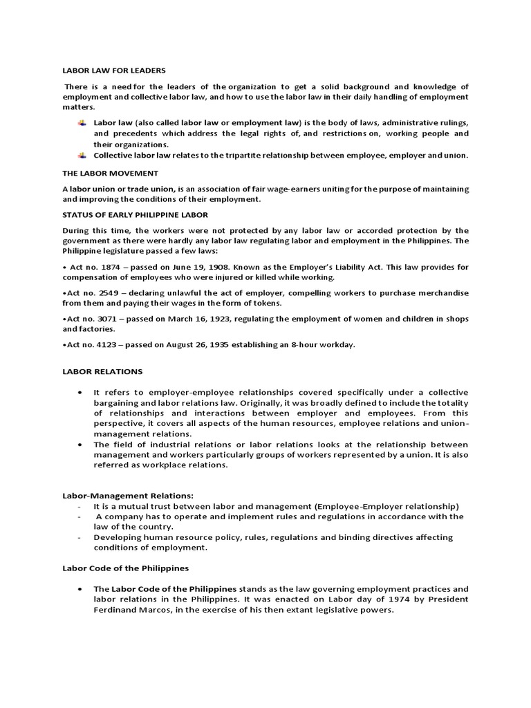 Labor Law Essentials for Leaders | PDF | Labour Law | Trade Union