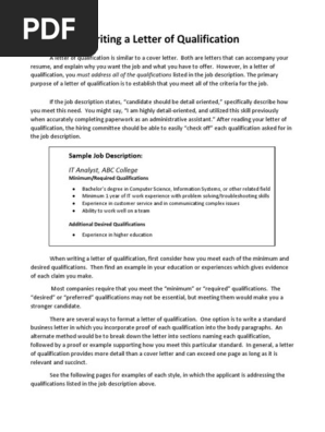 Letter Of Qualification Sample Pdf Help Desk Computer Science