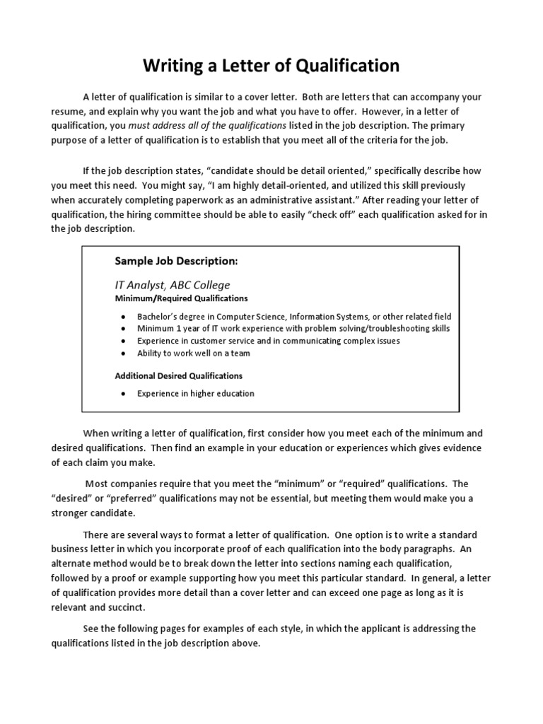 cover letter for qualification