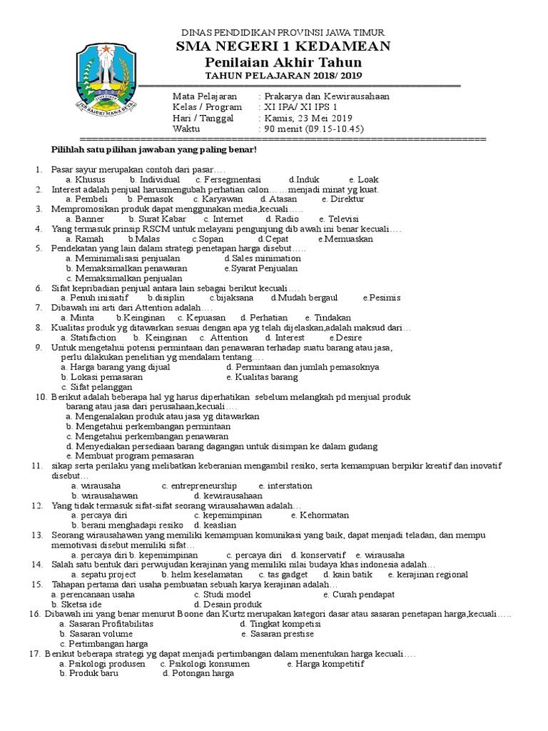 Soal Pat Pkwu 11 Deal