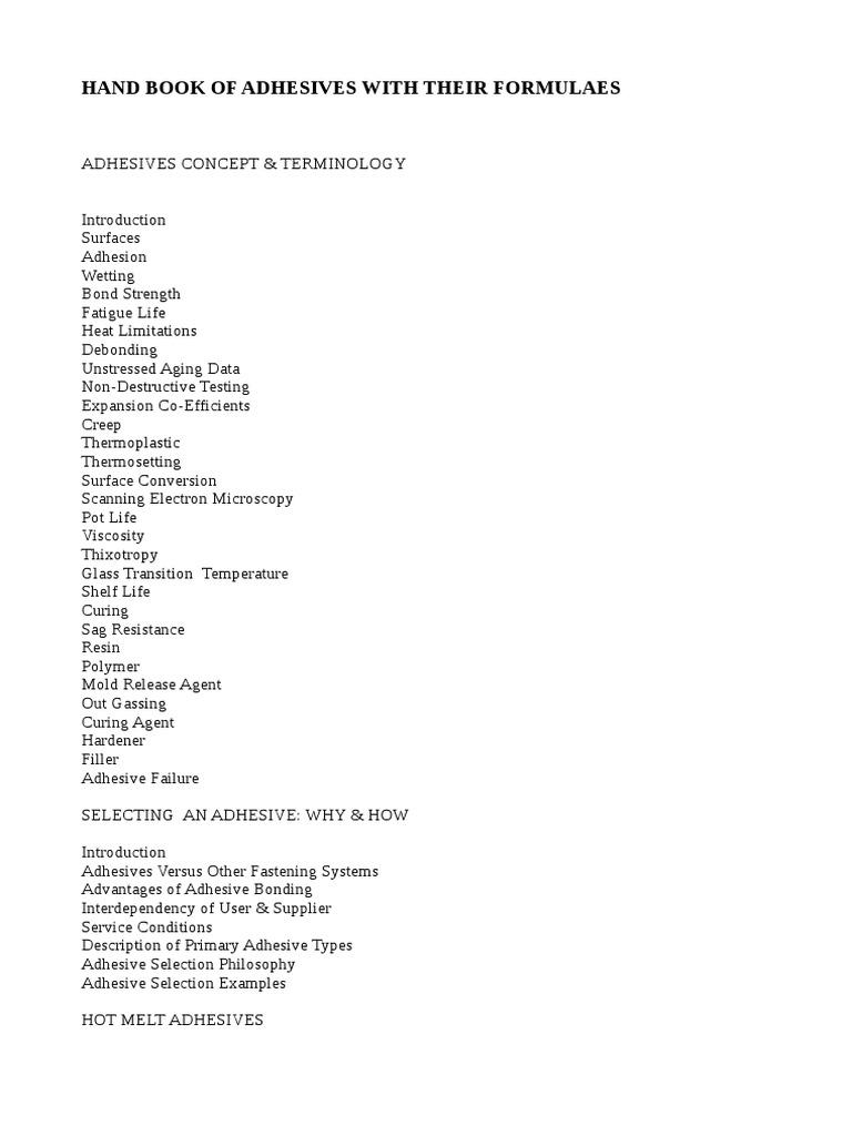 Hand Book of Adhesives With Their Formulates PDF PDF Adhesive