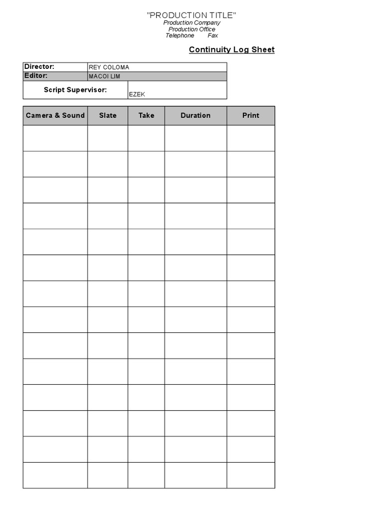 Production Log Sheet Template | PDF