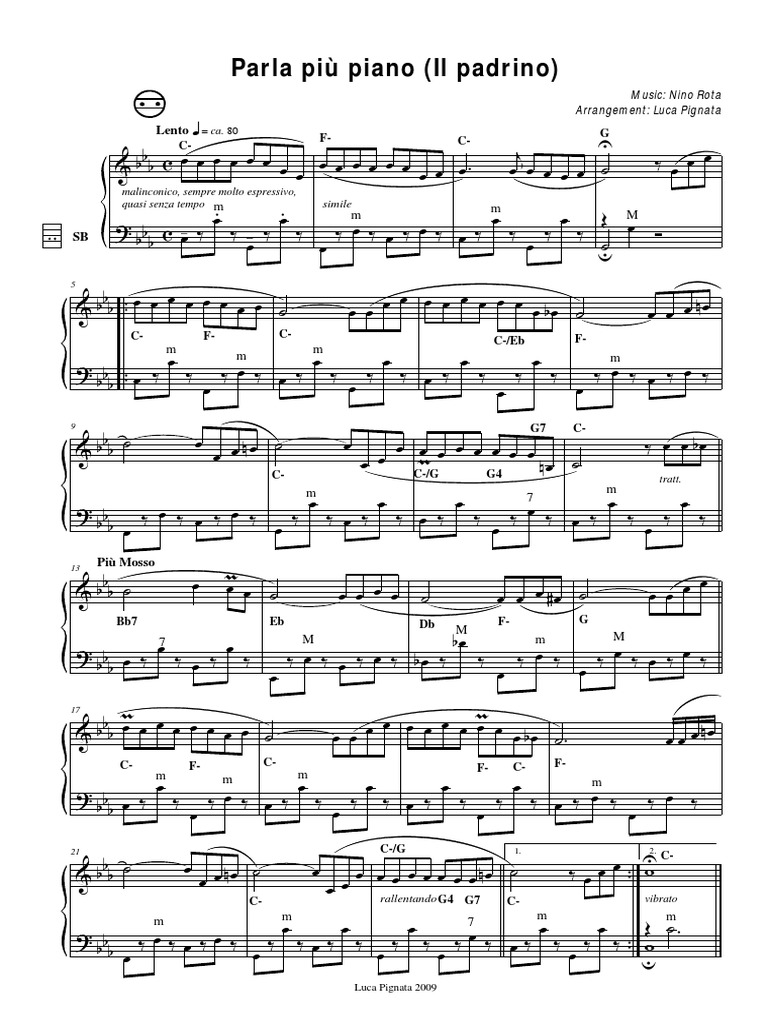 Piu piano. Nino rota ноты для фортепиано. Parla piu piano ноты. Parla piu piano партитура. Piu piano.