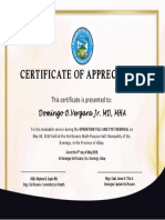 Certificate of Appreciation: This Certificate Is Presented To: Domingo O.Vergara Jr. MD, MHA