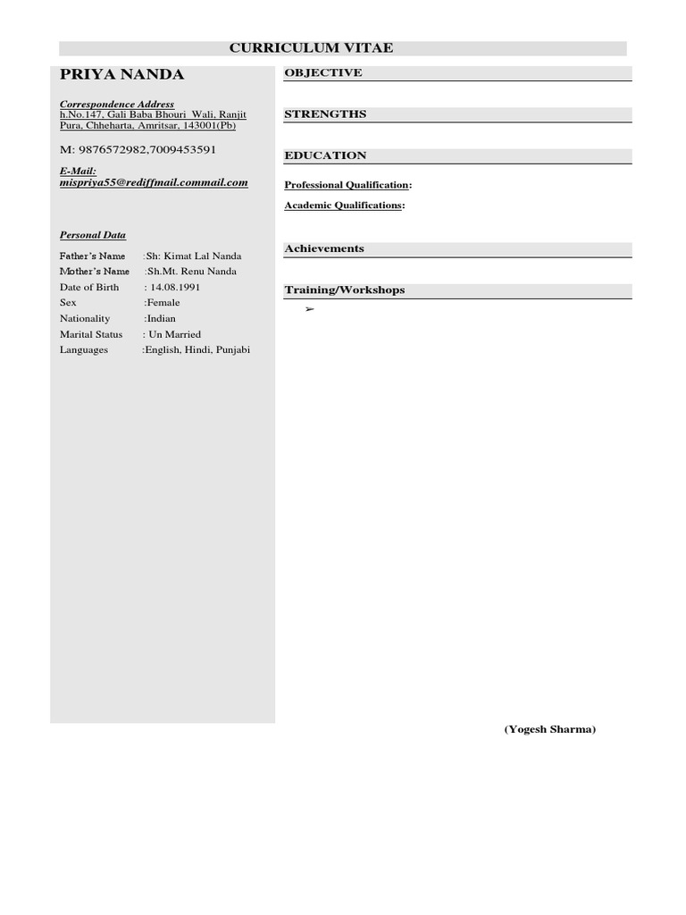 Priya Nanda's Professional CV | PDF