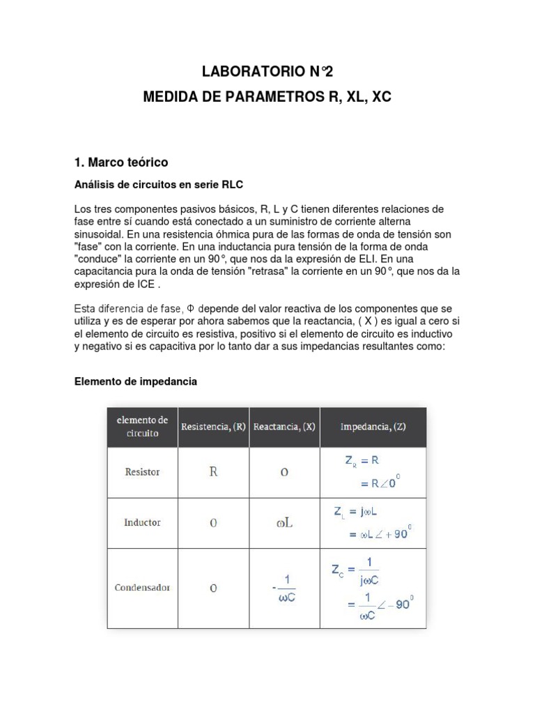 Parametros R Xl Y Xc Impedancia Electrica Corriente Electrica