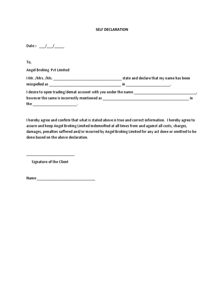Self Declaration for Name Correction | PDF