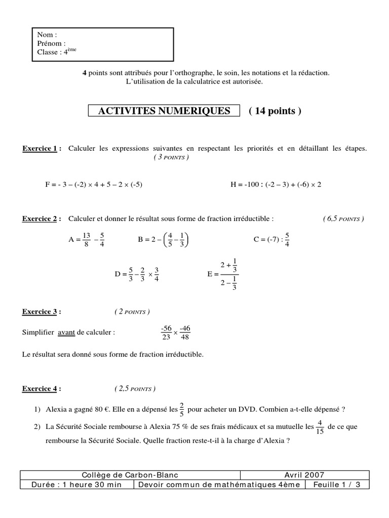 épreuve Commune 4ème Francais Avec Correction Pdf Devoir en Commun Maths Quatrieme 4eme 4 | PDF | Triangle | Géométrie