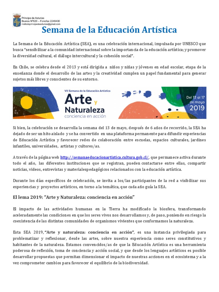 Semana de la Educación Artística 2019 | PDF | Educación en artes ...