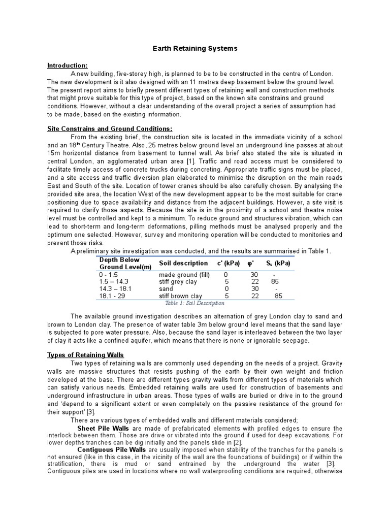 Earth Retaining Systems: Table 1: Soil Description | PDF | Deep ...