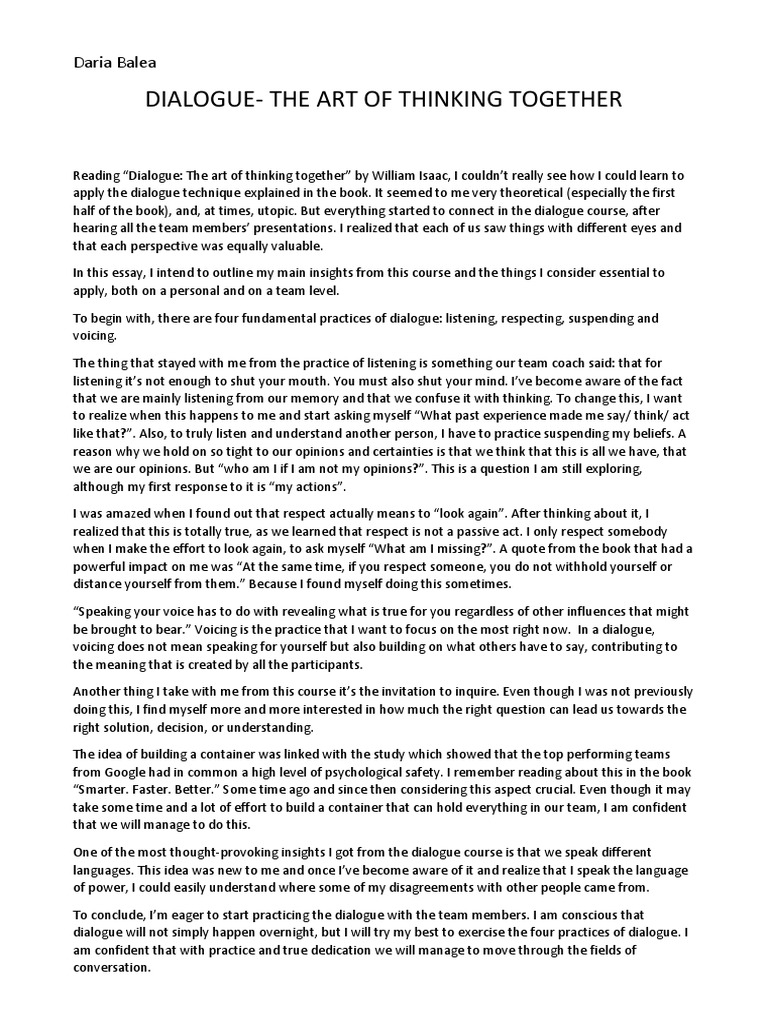 Dialogue-The Art of Thinking Together: Daria Balea | PDF | Emergence ...