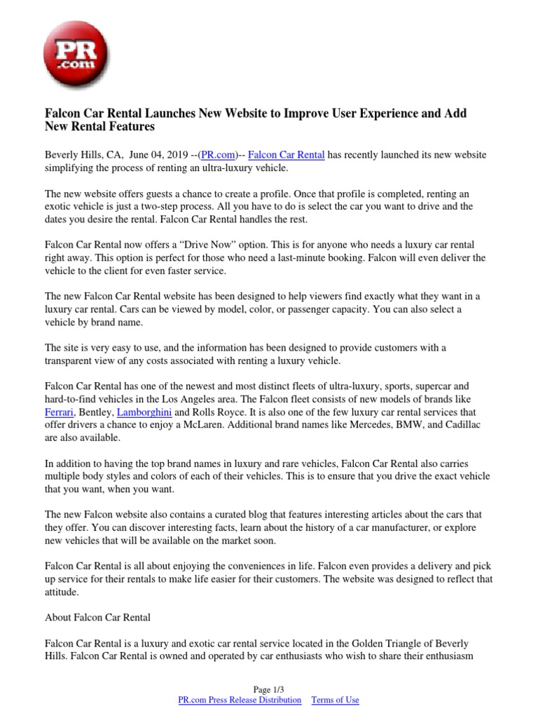 Falcon Car Rental Launches New site To Improve User Experience and Add New Rental Features