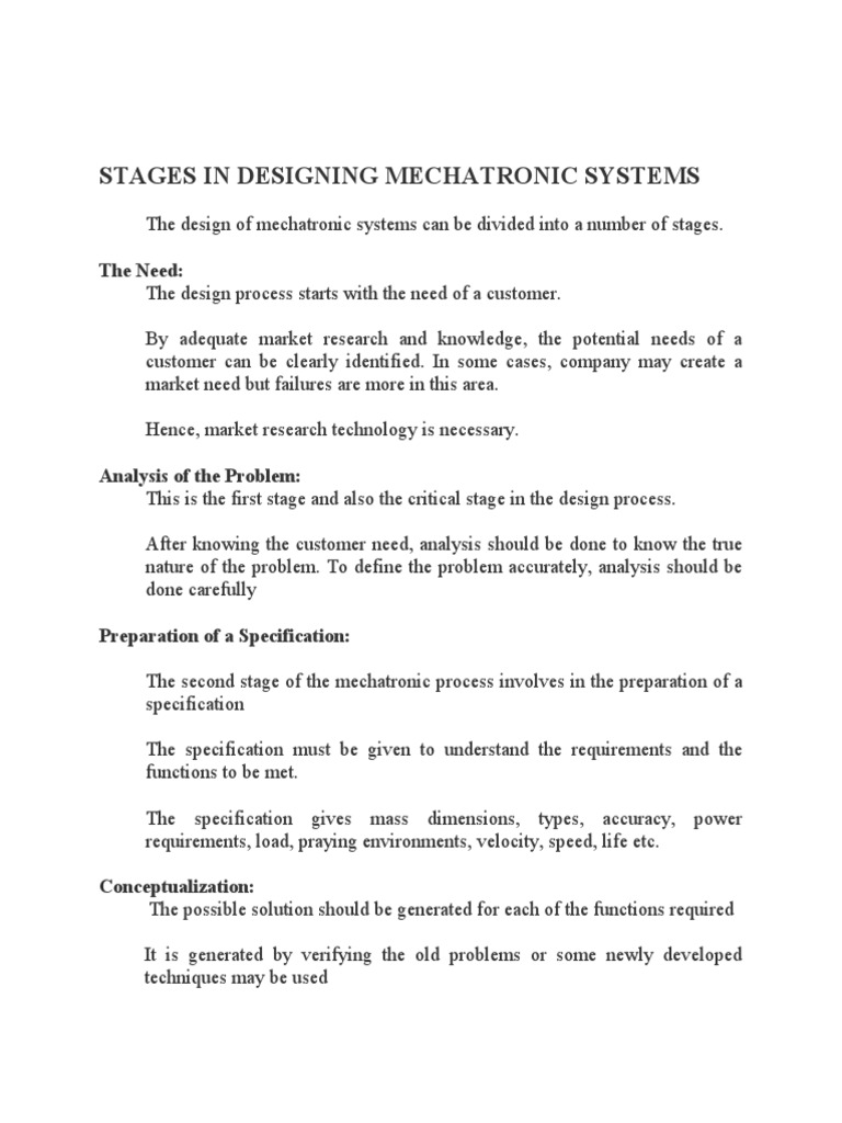 Mechatronic System Design Stages | PDF | Ignition System | Sensor