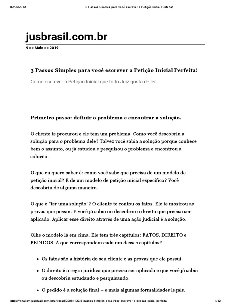 3 Passos Simples Para Você Escrever a Petição Inicial Perfeita! | Réu ...