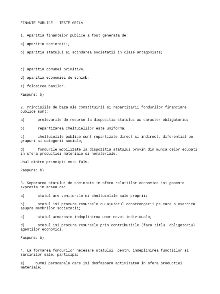 Teste Grila 1 Finante Rezolvate | PDF