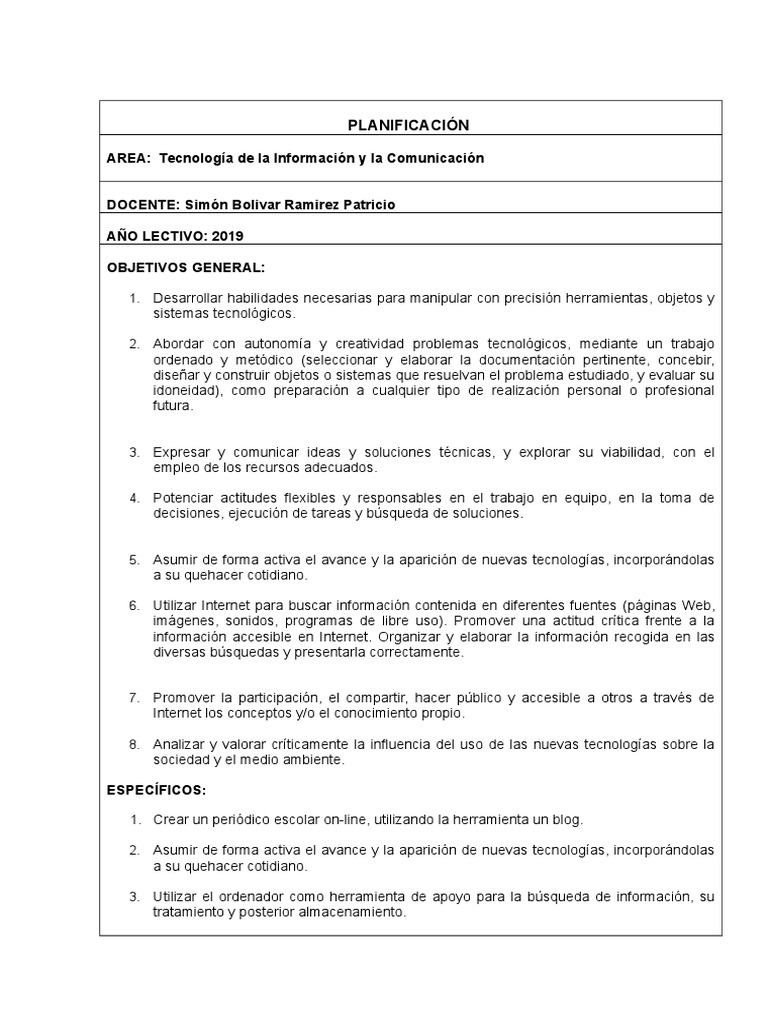 Planificación de TIC y Redes 2019 | PDF | Tecnología de información y ...