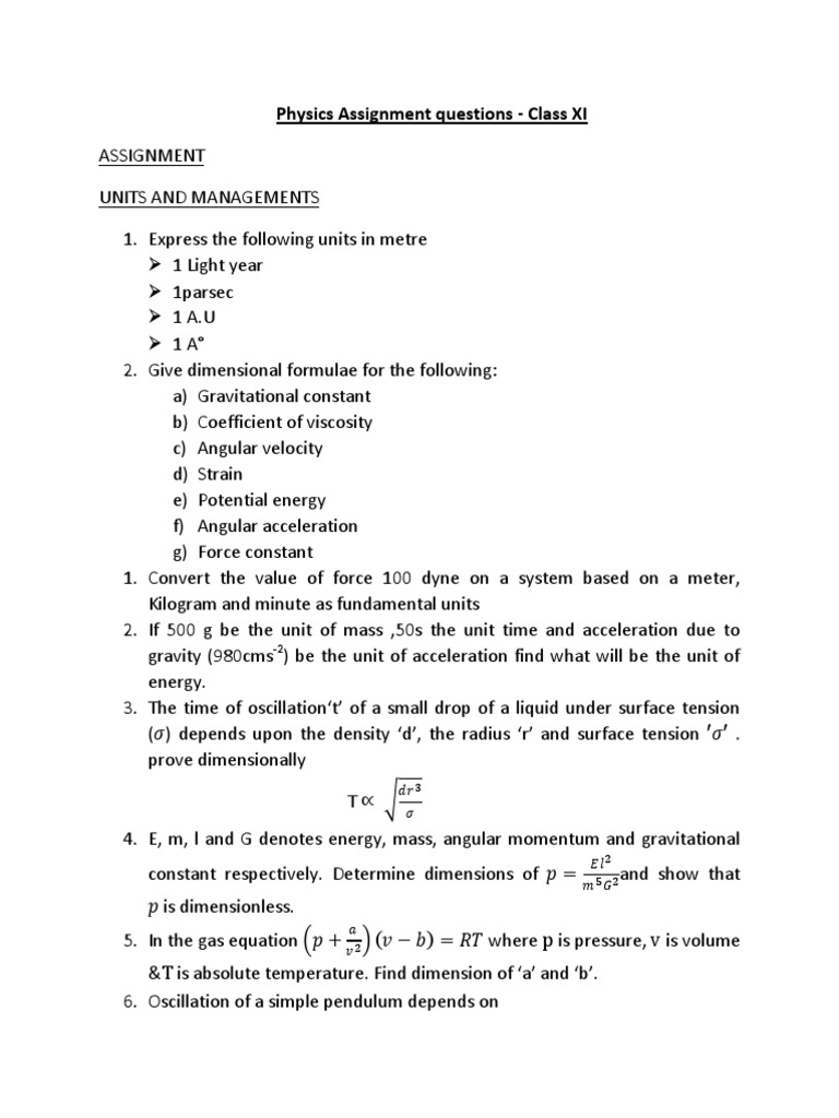 physics assignment answer class 10