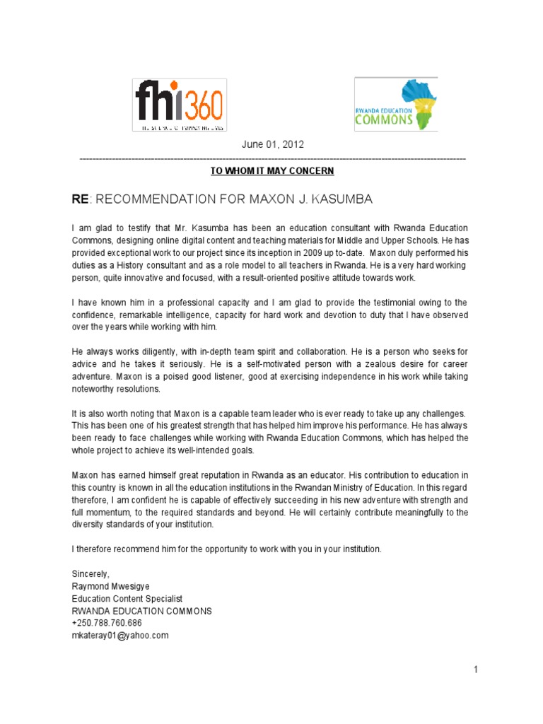 Reference LetterRwanda Education Commons PDF Change Psychology