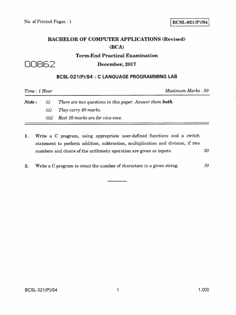 Bachelor of Computer Applications (Revised) (BCA) Term-End Practical ...