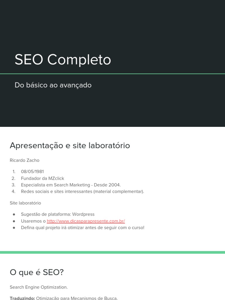Curso Completo de SEO para Iniciantes | PDF | SEO | Sites