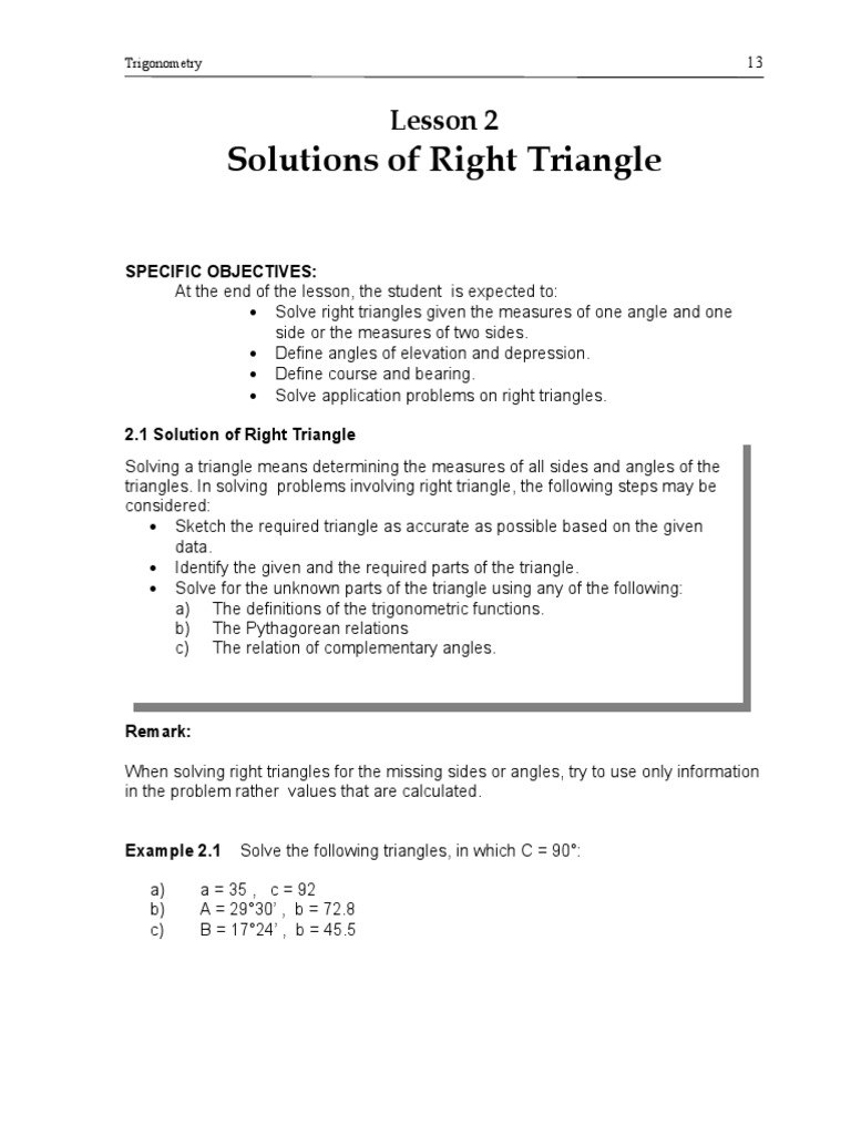 Solving Right Triangles with Elevation | PDF | Triangle | Trigonometry