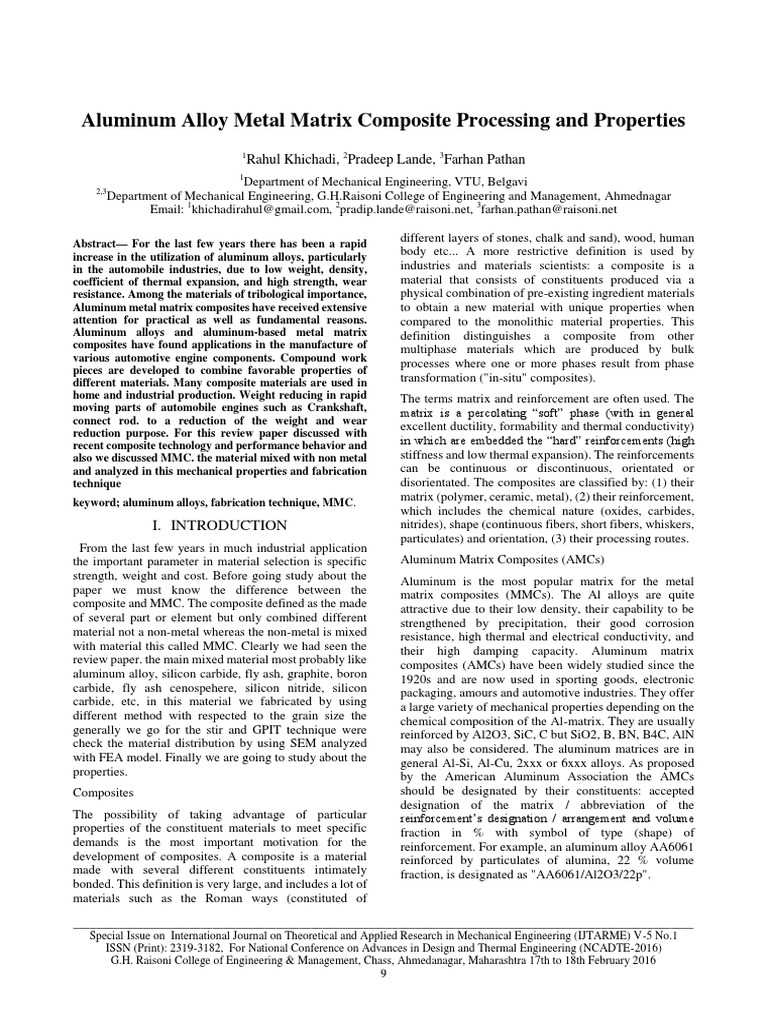 Aluminum Alloy Metal Matrix Composite Processing and Properties | PDF ...