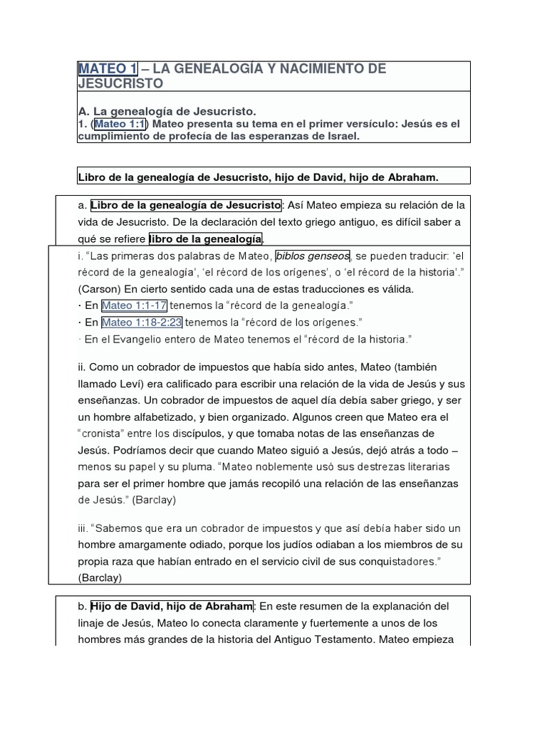Mateo 1 La Genealogía Y Nacimiento De Jesucristo Pdf María Madre