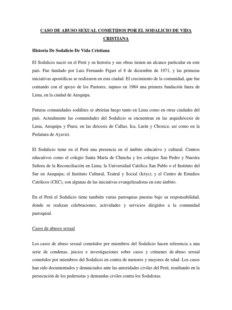 Abusos sexuales en el Sodalicio de Vida Cristiana | PDF | Iglesia ...
