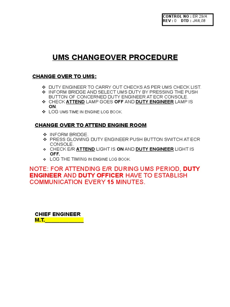 UMS Changeover Procedure PDF